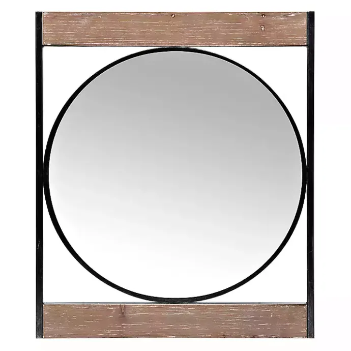 Sale Kirklands Home Wood and Metal Framed Round Industrial Mirror