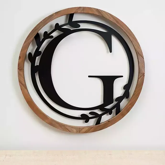 New Kirklands Home Wood and Metal Laurel Monogram G Plaque