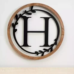 Sale Kirklands Home Wood and Metal Laurel Monogram H Plaque