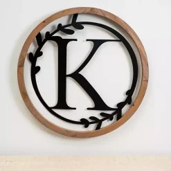 Sale Kirklands Home Wood and Metal Laurel Monogram K Plaque