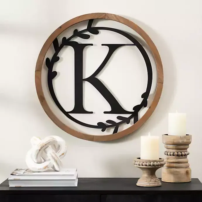 Sale Kirklands Home Wood and Metal Laurel Monogram K Plaque