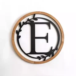 Sale Kirklands Home Wood and Metal Laurel Monogram E Plaque