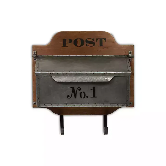 Hot Kirklands Home Wood and Metal Wall Storage Mail Box with Hooks