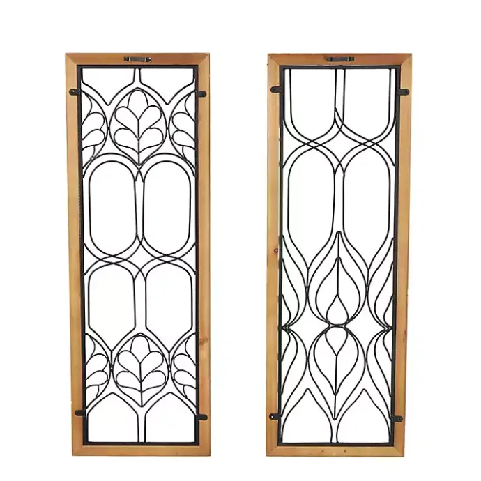 New Kirklands Home Wood and Metal Wire Wall Plaques, Set of 2