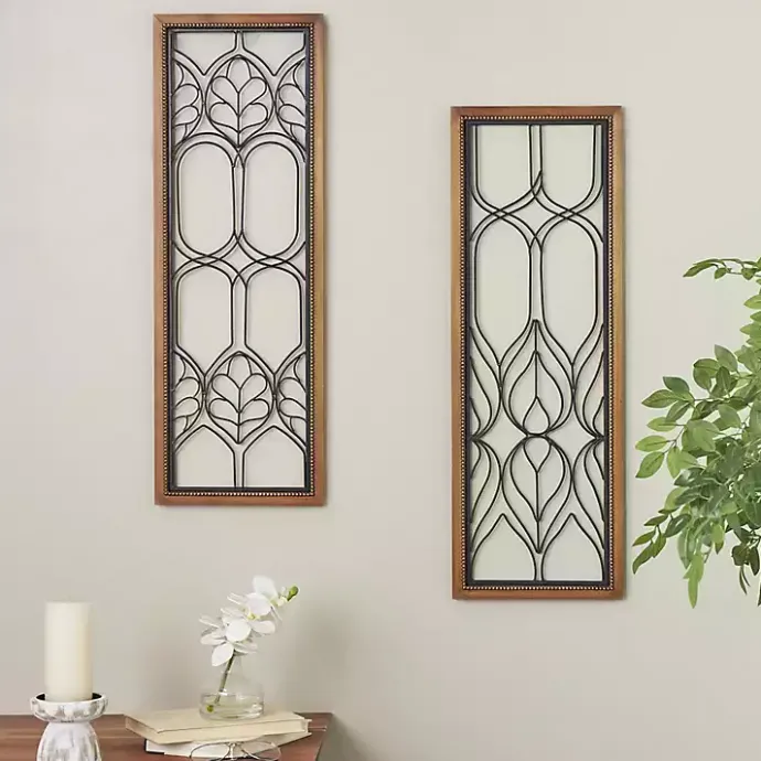 New Kirklands Home Wood and Metal Wire Wall Plaques, Set of 2