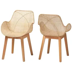 Sale Kirklands Home Wood and Rat Flared Dining Chairs, Set of 2 Tan