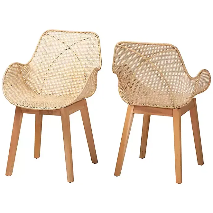 Sale Kirklands Home Wood and Rat Flared Dining Chairs, Set of 2 Tan
