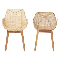 Sale Kirklands Home Wood and Rat Flared Dining Chairs, Set of 2 Tan