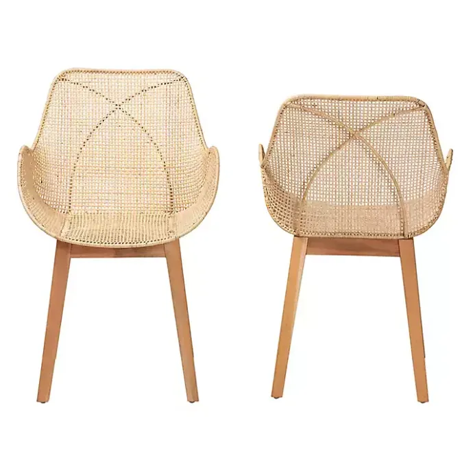 Sale Kirklands Home Wood and Rat Flared Dining Chairs, Set of 2 Tan