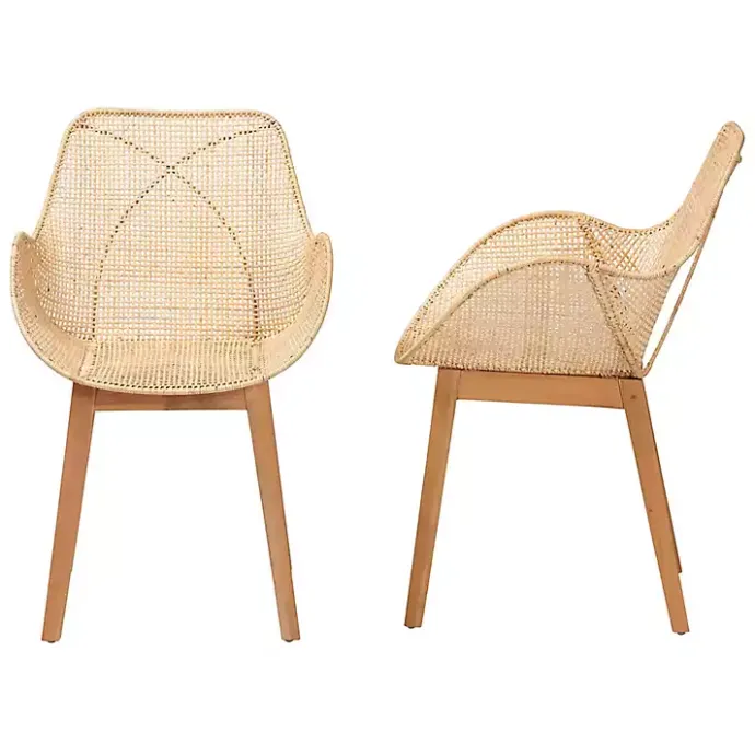 Sale Kirklands Home Wood and Rat Flared Dining Chairs, Set of 2 Tan