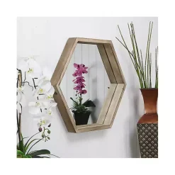 Online Kirklands Home Wood Frame Hexagon Wall Mirror