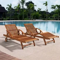 Kirklands Home Wood 2-pc. Outdoor Lounge Chair with Leg Rest Set Brown