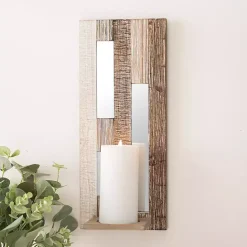 New Kirklands Home Wood Plank Mirrored Wall Sconce Brown