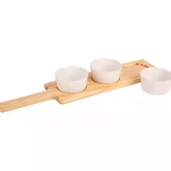 Clearance Kirklands Home Wood Serving Tray with White Ceramic Bowls