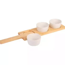 Clearance Kirklands Home Wood Serving Tray with White Ceramic Bowls