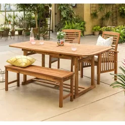 Hot Kirklands Home Wood Slat Back 4-pc. Outdoor Dining Set Tan