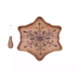 Outlet Kirklands Home Wood Snowflake Serving Board with Spreader Brown