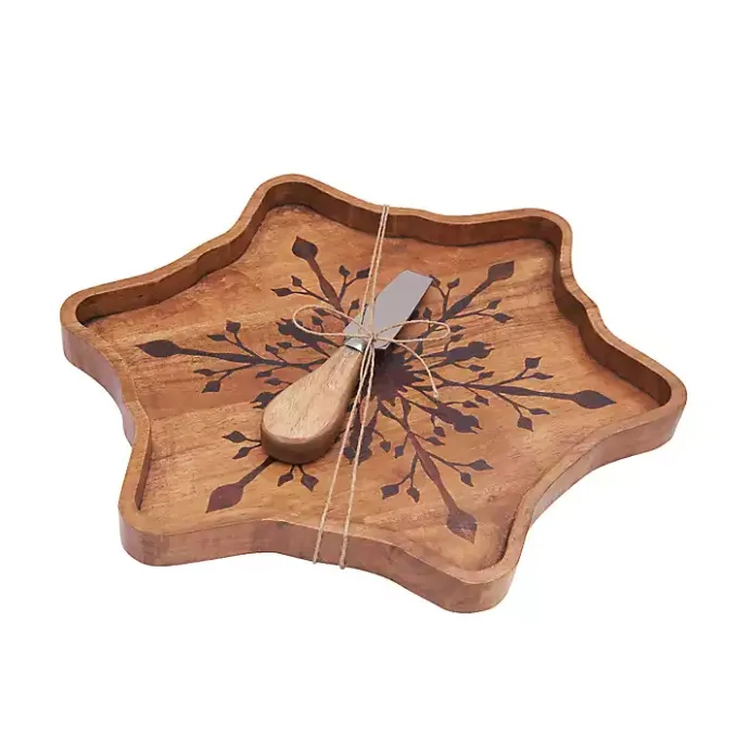 Outlet Kirklands Home Wood Snowflake Serving Board with Spreader Brown