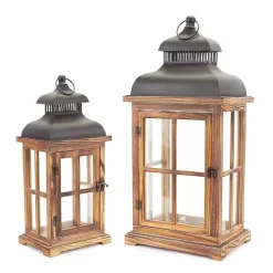 Clearance Kirklands Home Wood Windowpane Slope Top Lanterns, Set of 2