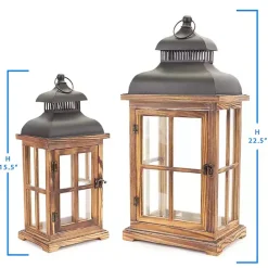 Clearance Kirklands Home Wood Windowpane Slope Top Lanterns, Set of 2