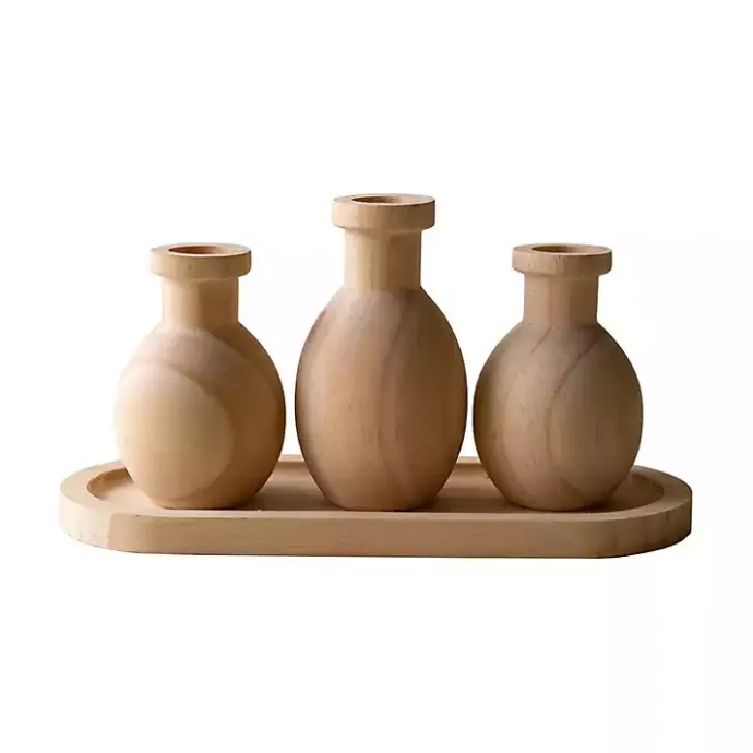 New Kirklands Home Wooden Bud Vases on Tray Tan
