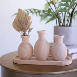 New Kirklands Home Wooden Bud Vases on Tray Tan