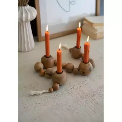 Sale Kirklands Home Wooden Spheres Taper Candle Runner Brown
