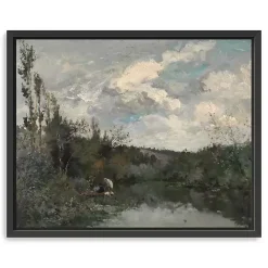 New Kirklands Home Woodland Lake Framed Canvas Art Print Gray