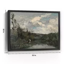 New Kirklands Home Woodland Lake Framed Canvas Art Print Gray