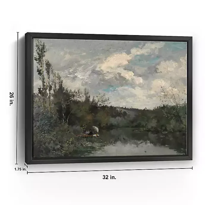 New Kirklands Home Woodland Lake Framed Canvas Art Print Gray