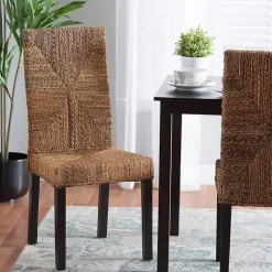 Online Kirklands Home Woven Banana Fiber and Mahogany Dining Chair Tan