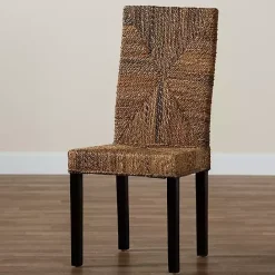 Online Kirklands Home Woven Banana Fiber and Mahogany Dining Chair Tan