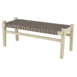 New Kirklands Home Woven Leather Natural Wood Bench Brown