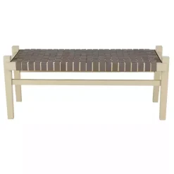 New Kirklands Home Woven Leather Natural Wood Bench Brown