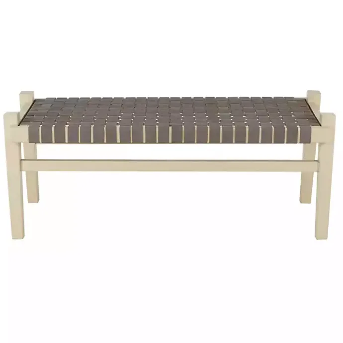 New Kirklands Home Woven Leather Natural Wood Bench Brown