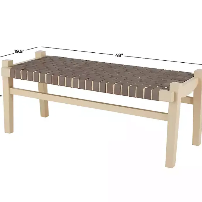 New Kirklands Home Woven Leather Natural Wood Bench Brown