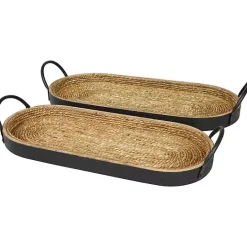Online Kirklands Home Woven Jute and Black Wood Trays, Set of 2