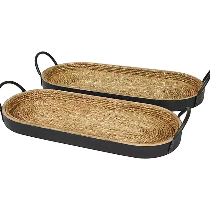 Online Kirklands Home Woven Jute and Black Wood Trays, Set of 2