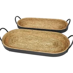Online Kirklands Home Woven Jute and Black Wood Trays, Set of 2