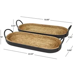 Online Kirklands Home Woven Jute and Black Wood Trays, Set of 2