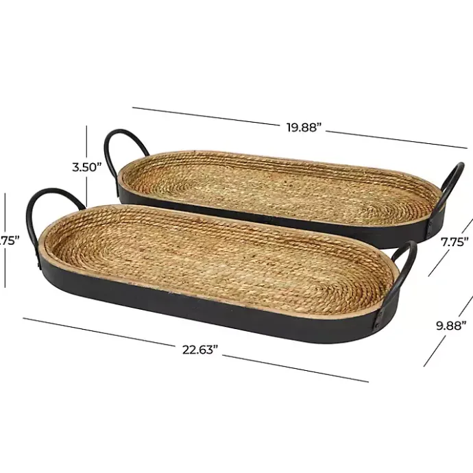 Online Kirklands Home Woven Jute and Black Wood Trays, Set of 2