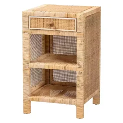 Outlet Kirklands Home Woven Rat and Mahogany Wood Nightsd Tan