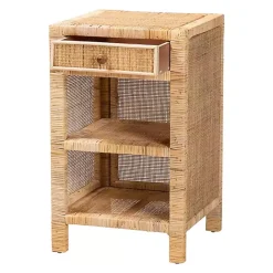 Outlet Kirklands Home Woven Rat and Mahogany Wood Nightsd Tan