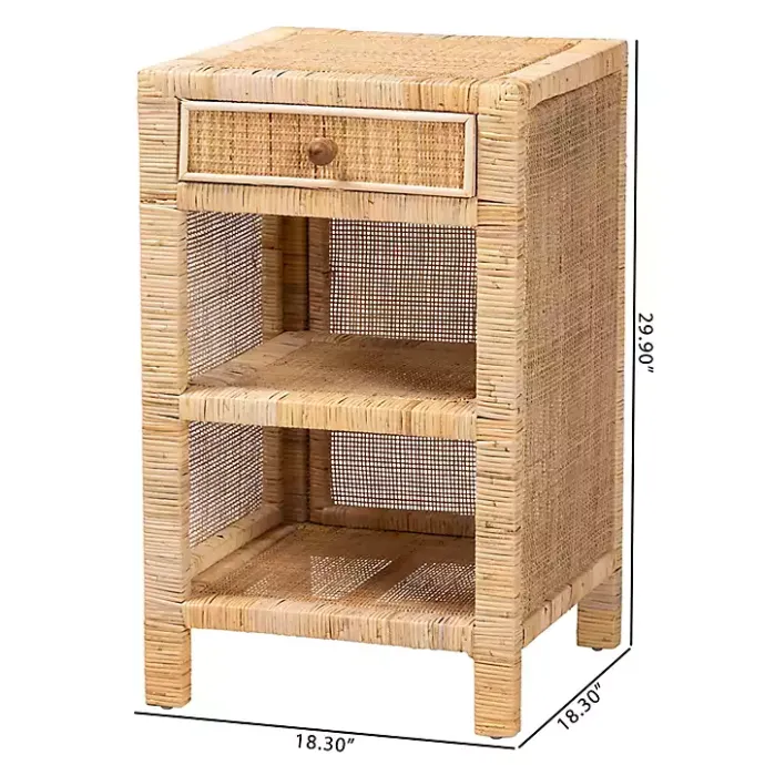 Outlet Kirklands Home Woven Rat and Mahogany Wood Nightsd Tan