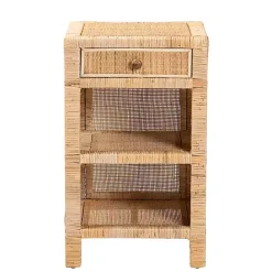 Outlet Kirklands Home Woven Rat and Mahogany Wood Nightsd Tan