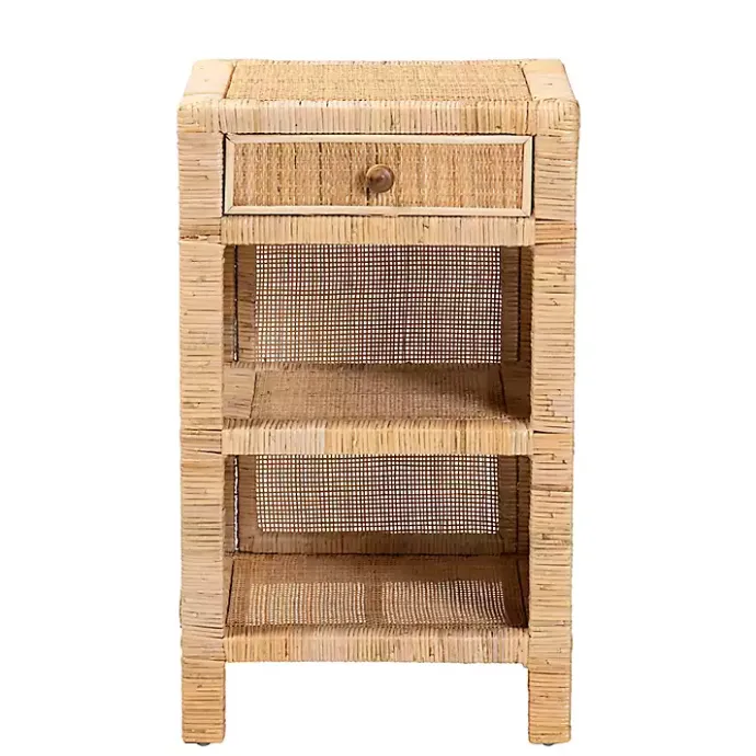 Outlet Kirklands Home Woven Rat and Mahogany Wood Nightsd Tan