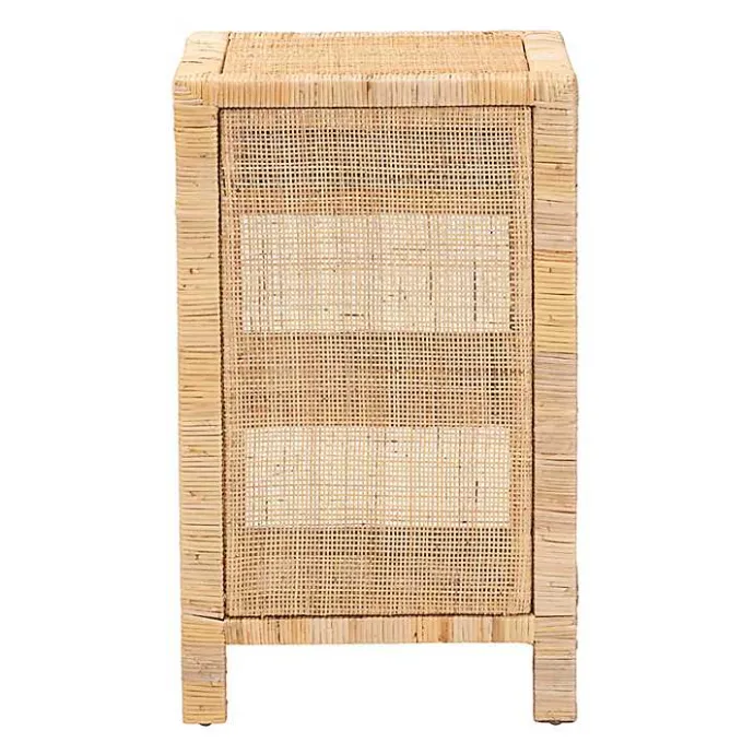 Outlet Kirklands Home Woven Rat and Mahogany Wood Nightsd Tan