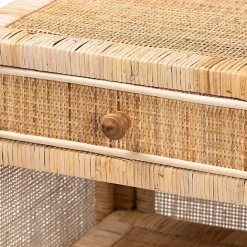 Outlet Kirklands Home Woven Rat and Mahogany Wood Nightsd Tan