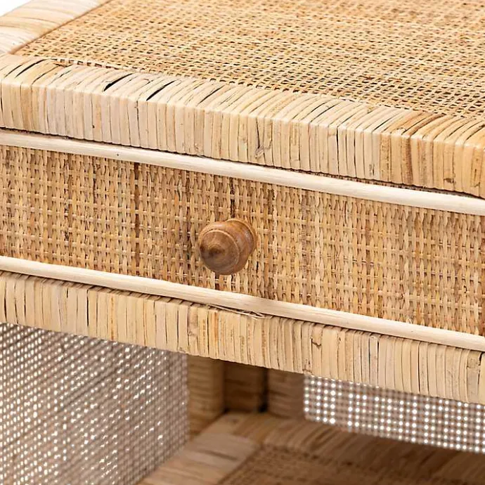 Outlet Kirklands Home Woven Rat and Mahogany Wood Nightsd Tan