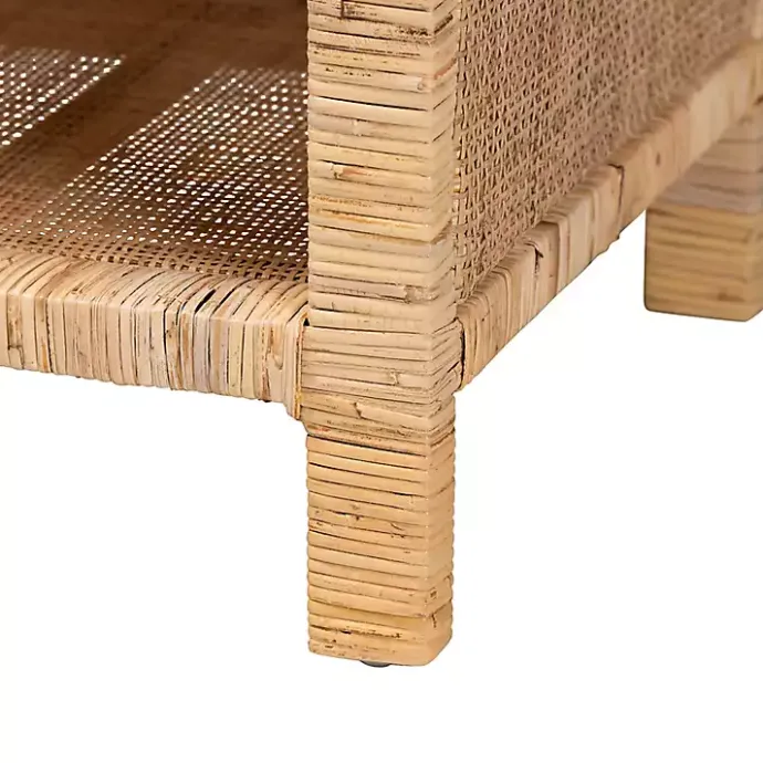 Outlet Kirklands Home Woven Rat and Mahogany Wood Nightsd Tan